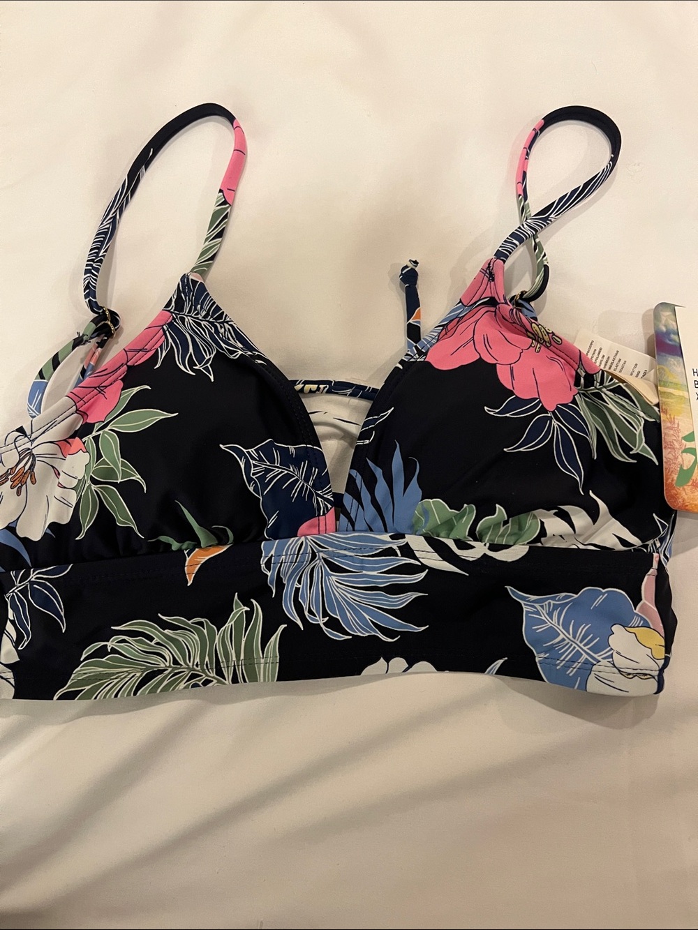 Hobie Navy Floral Swim Bralette with Blue Leaf Print